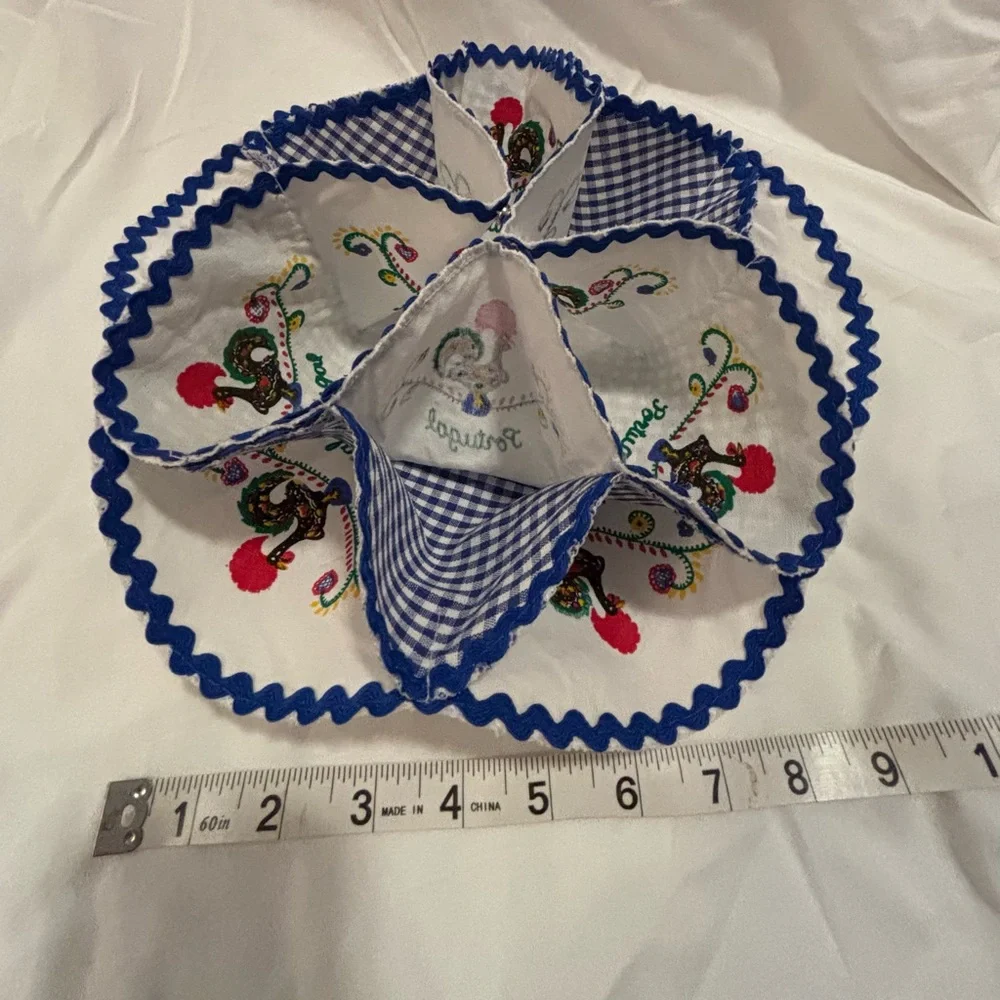 Portugal roll warmer. Blue and White Rooster Embroidered Doily
